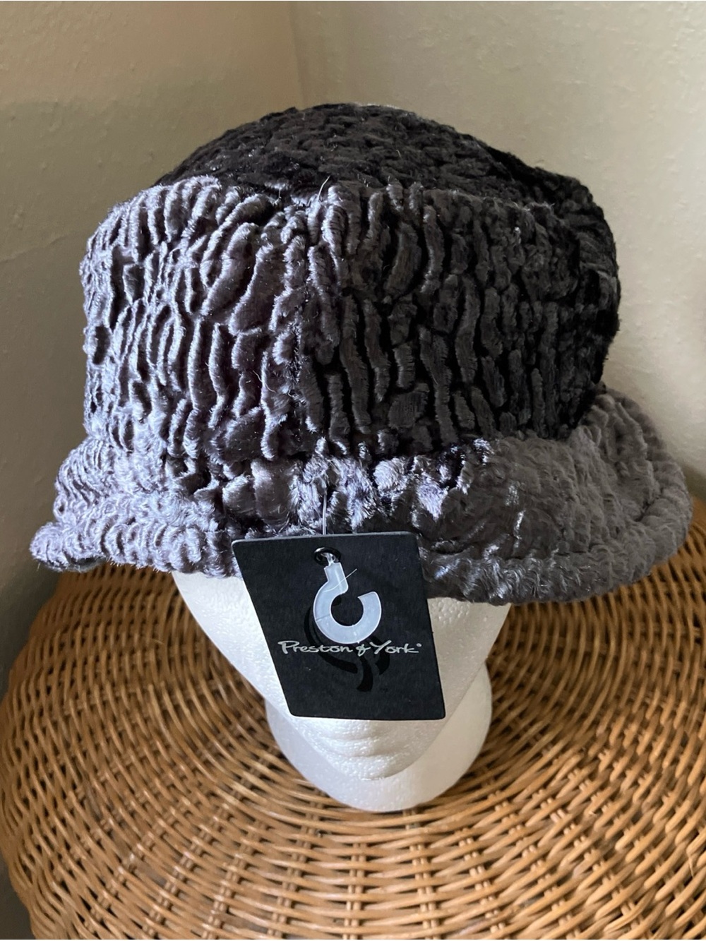 Preston & York Gray Textured Faux Fur Bucket Hat
